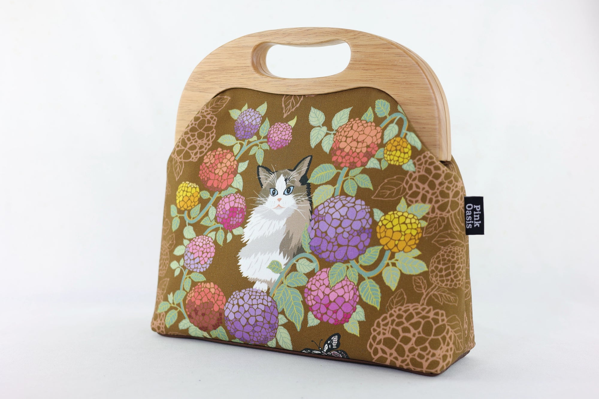 Ragdoll & Hydrangea Large Wood Frame Bag | PINK OASIS