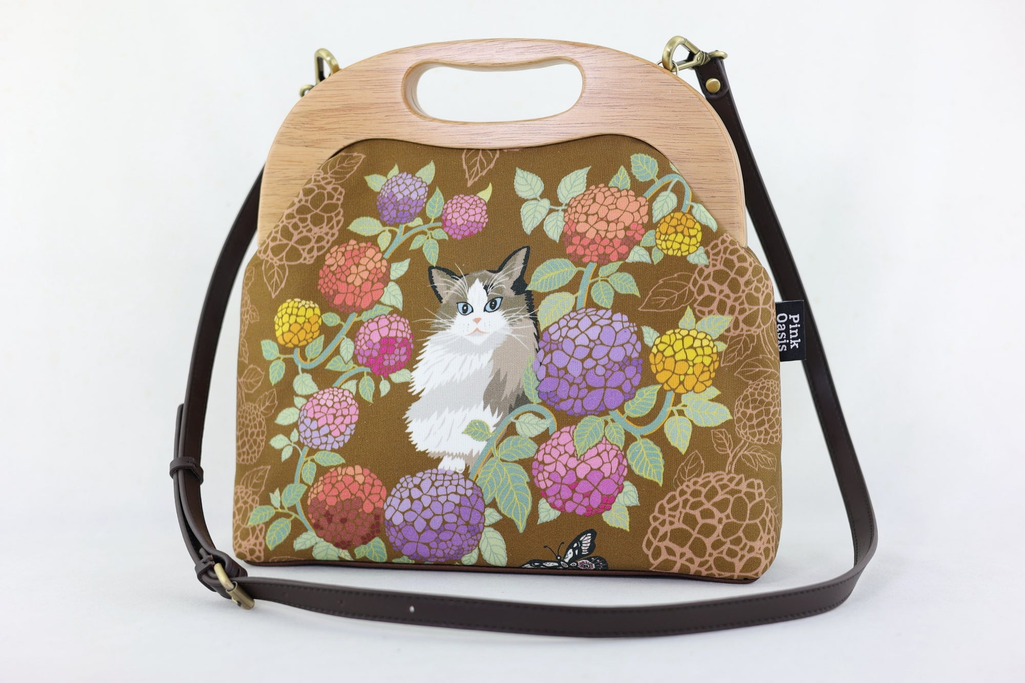 Ragdoll & Hydrangea Large Wood Frame Bag | PINK OASIS