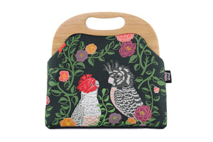 Gang-Gang Cockatoo & Camellia Large Wood Frame Bag | PINK OASIS