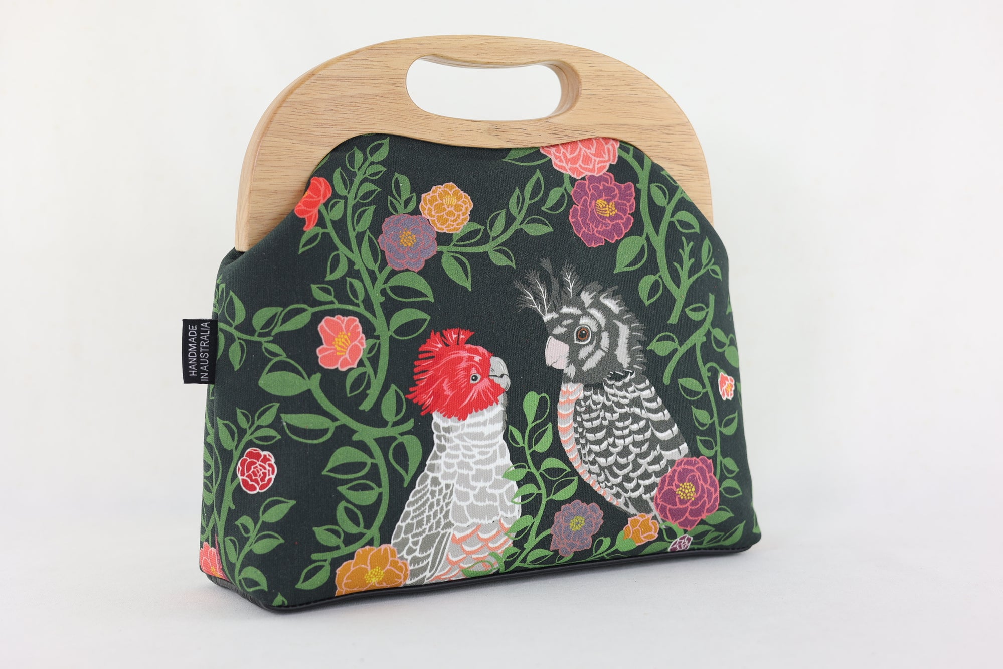 Gang-Gang Cockatoo & Camellia Large Wood Frame Bag | PINK OASIS