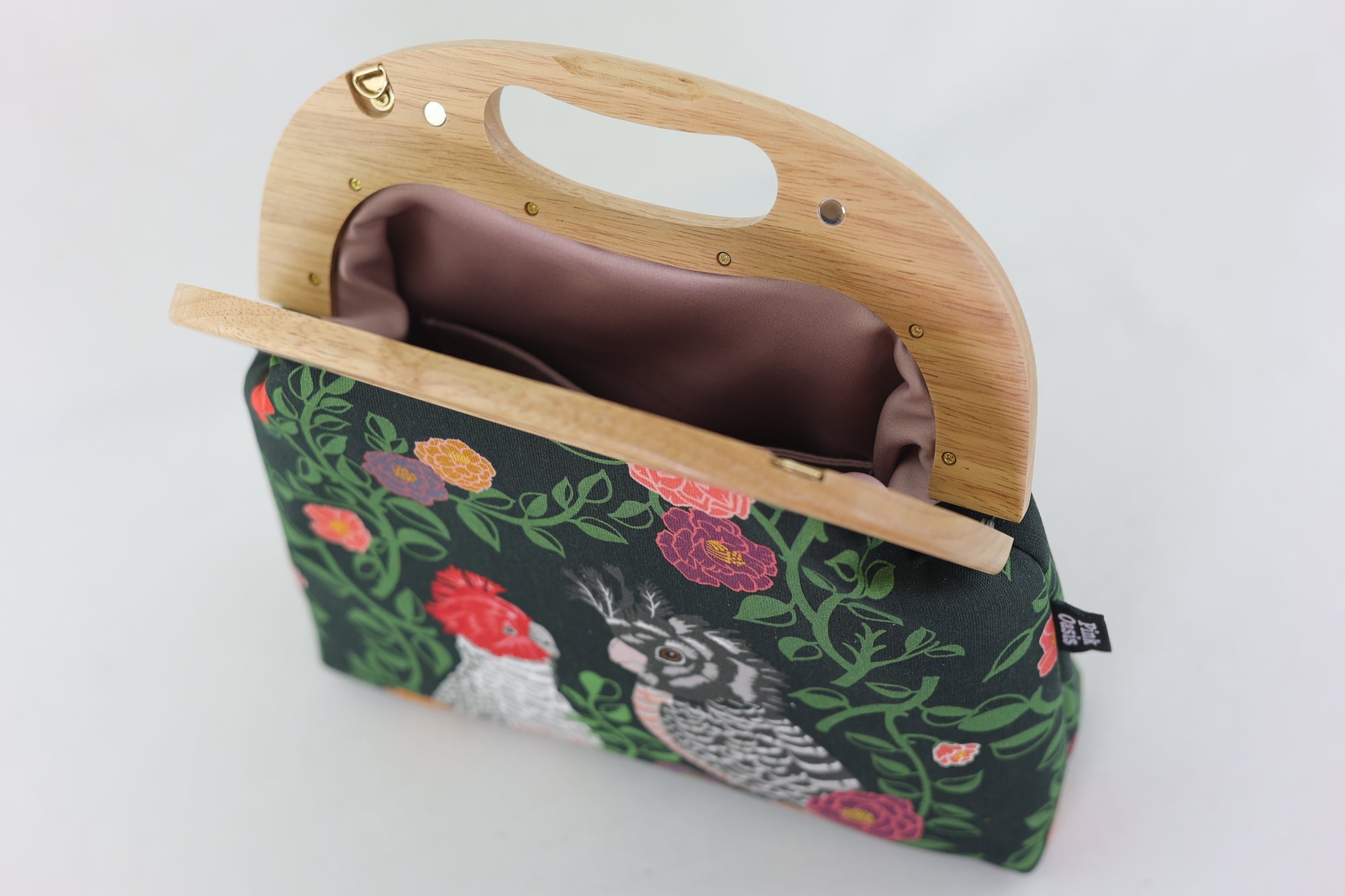 Gang-Gang Cockatoo & Camellia Large Wood Frame Bag | PINK OASIS