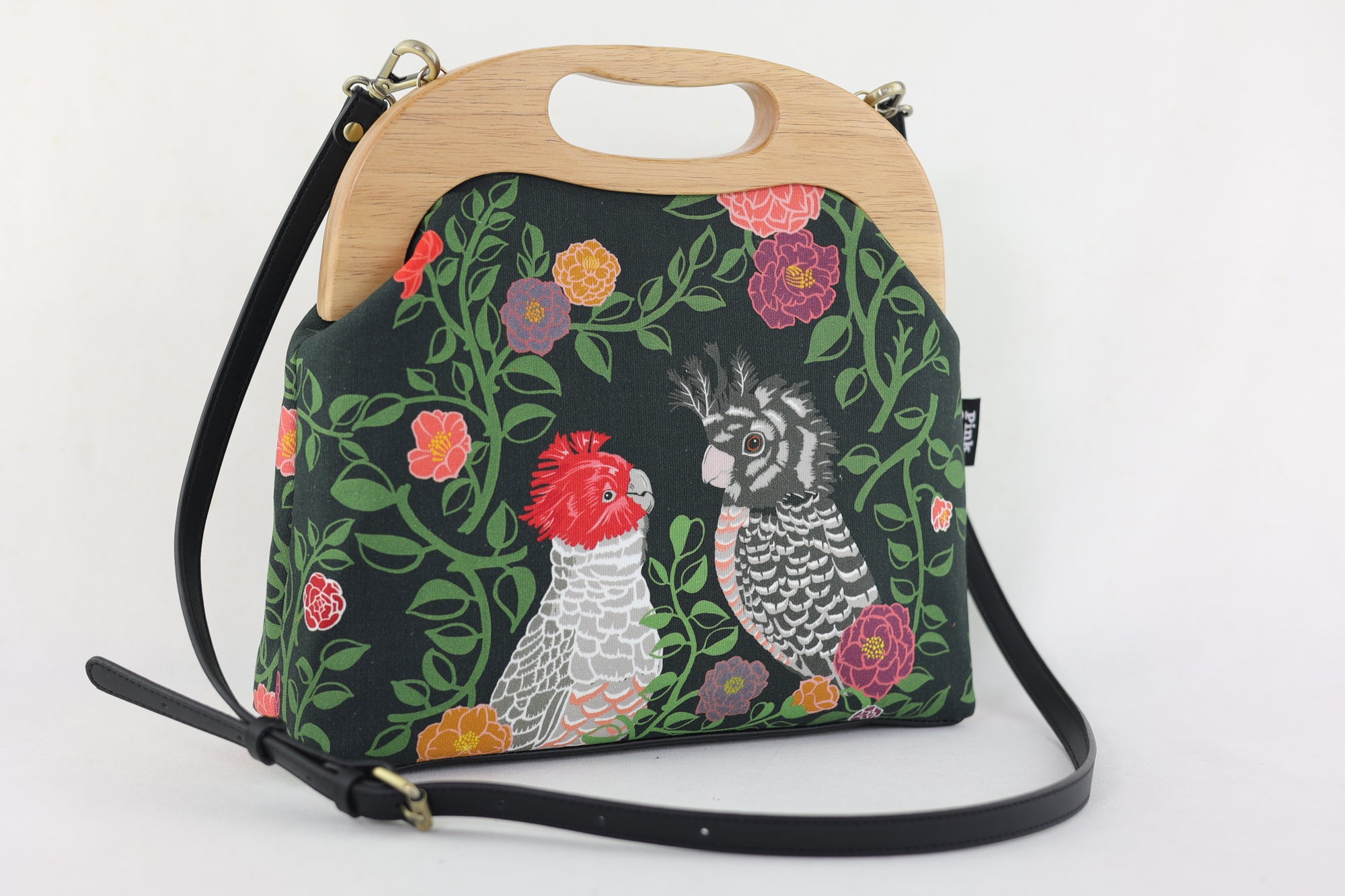 Gang-Gang Cockatoo & Camellia Large Wood Frame Bag | PINK OASIS