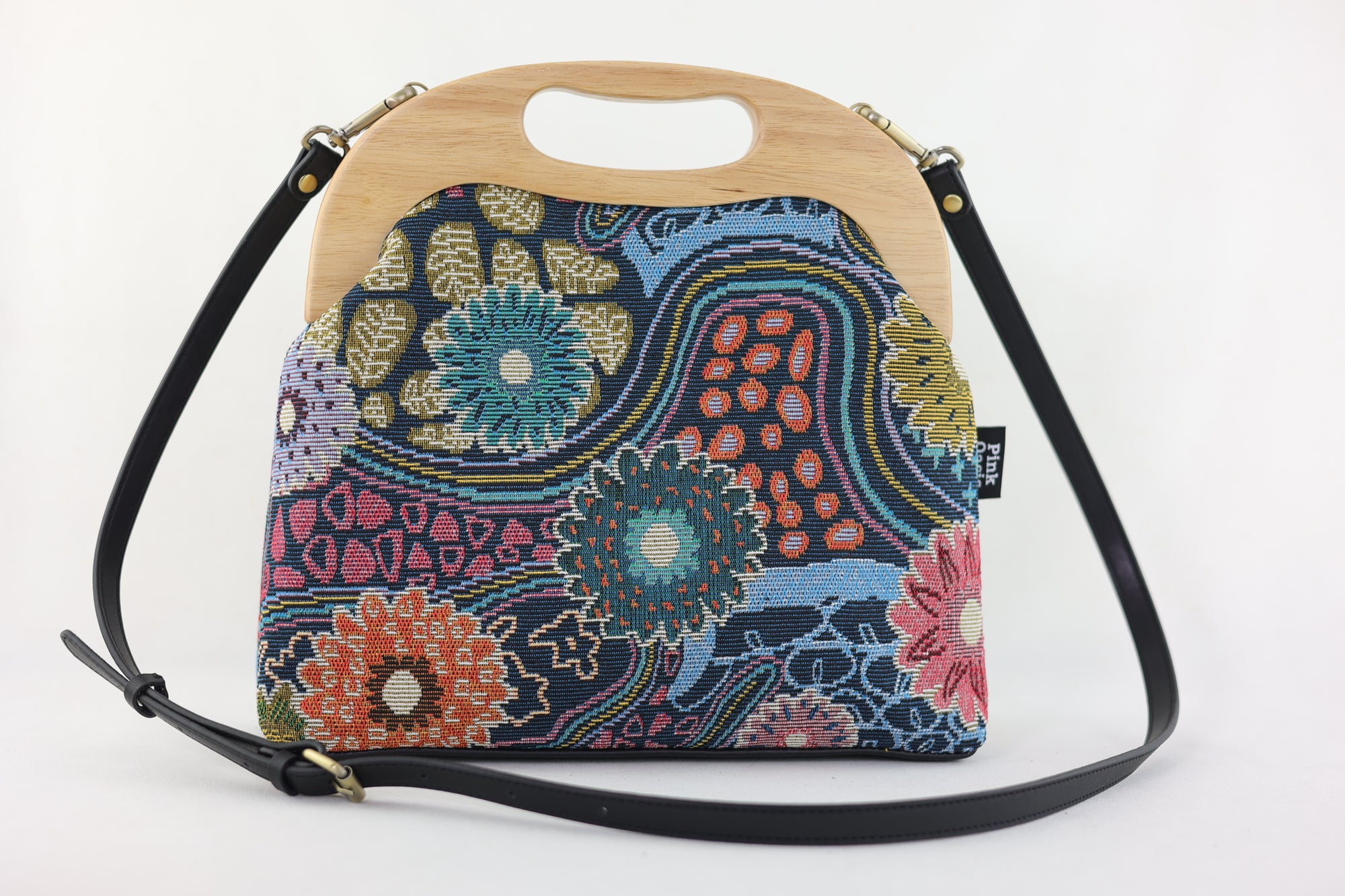 Gerberas Tapestry Woven Fabric Large Wood Frame Bag | PINK OASIS