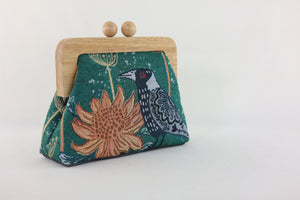 Magpie & Waratah Tapestry Woven Fabric Clutch | PINK OASIS