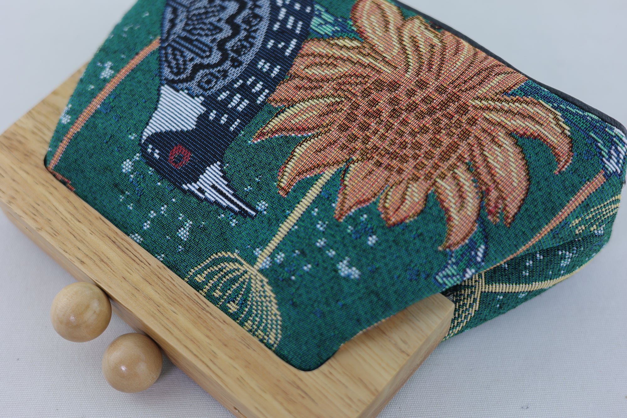 Magpie & Waratah Tapestry Woven Fabric Clutch | PINK OASIS