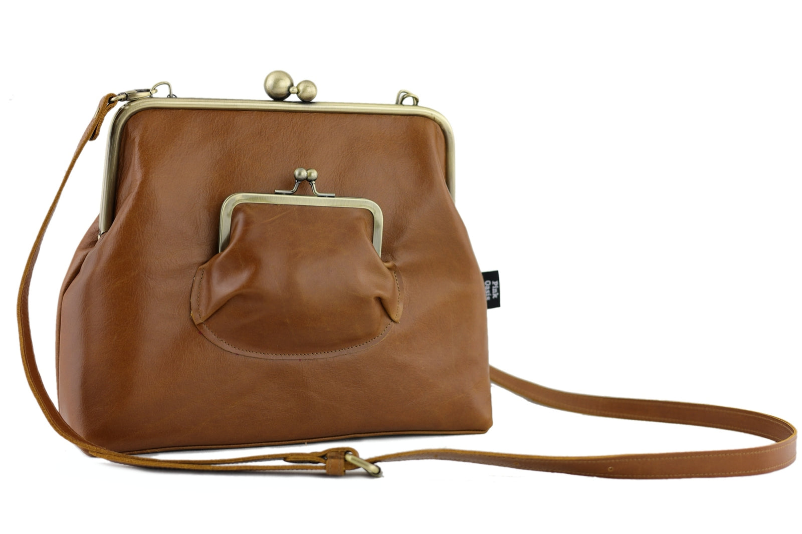 Distressed Tan Leather Crossbody Bag | PINK OASIS