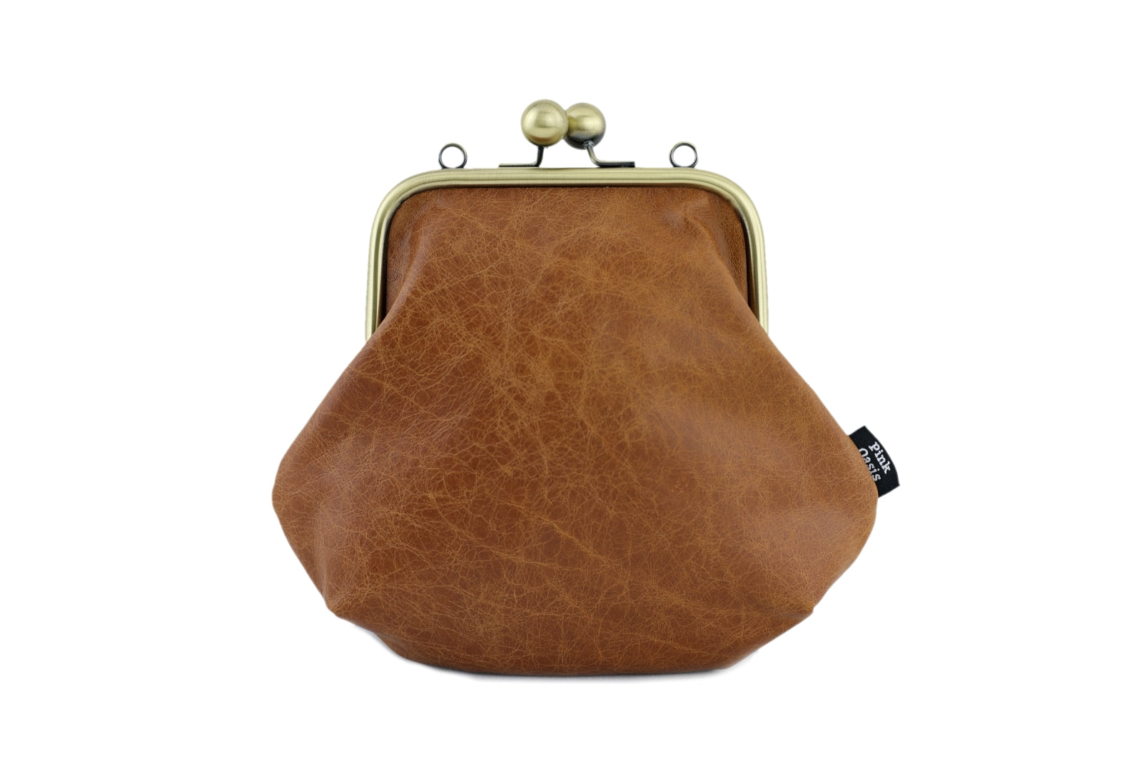 Distressed Brown Leather Kisslock Bag with Strap | PINKOASIS