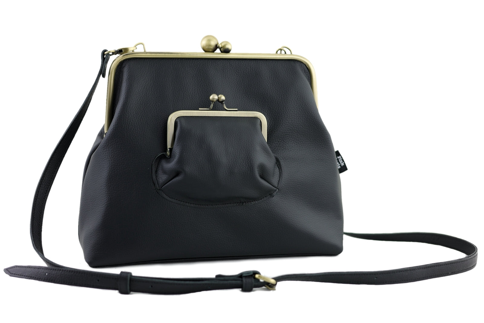 Handmade Ebony Black Leather Crossbody Bag | PINK OASIS