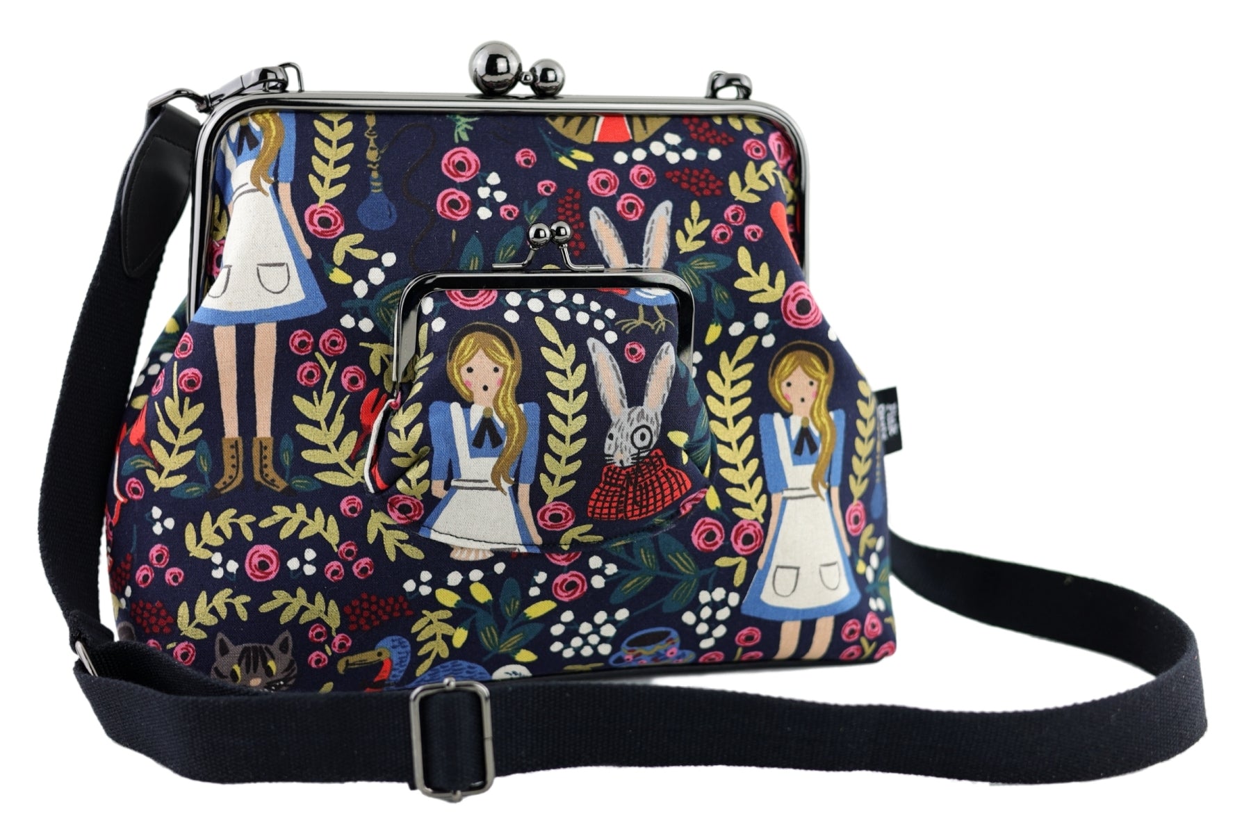 Alice in Wonderland Navy Crossbody Bag Handmade | PINK OASIS