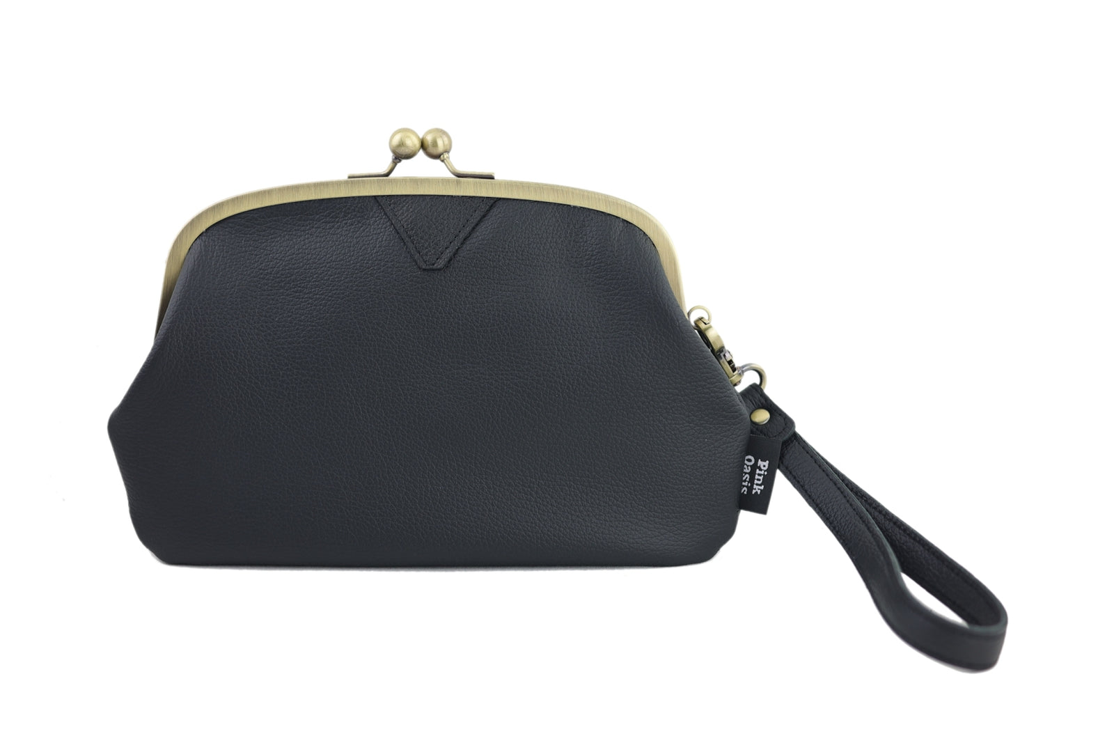Ebony Black Leather Wristlet Wallet | PINK OASIS