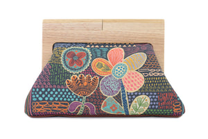 Doodle Flora Garden Wood Frame Bag | PINK OASIS