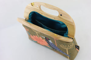 Magpie & Waratah Brown Large Wood Frame Bag | PINK OASIS