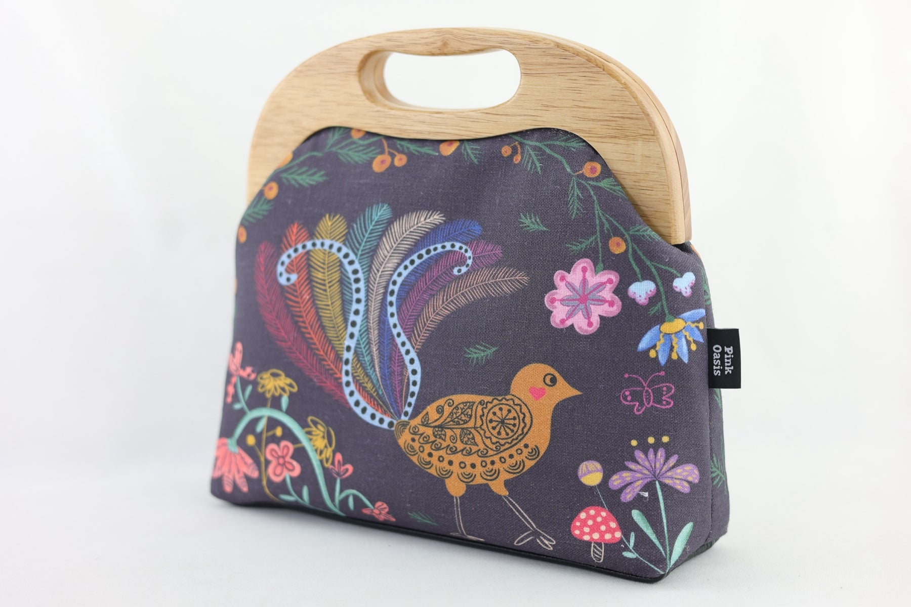 Lyre Bird Large Wood Frame Bag | PINK OASIS