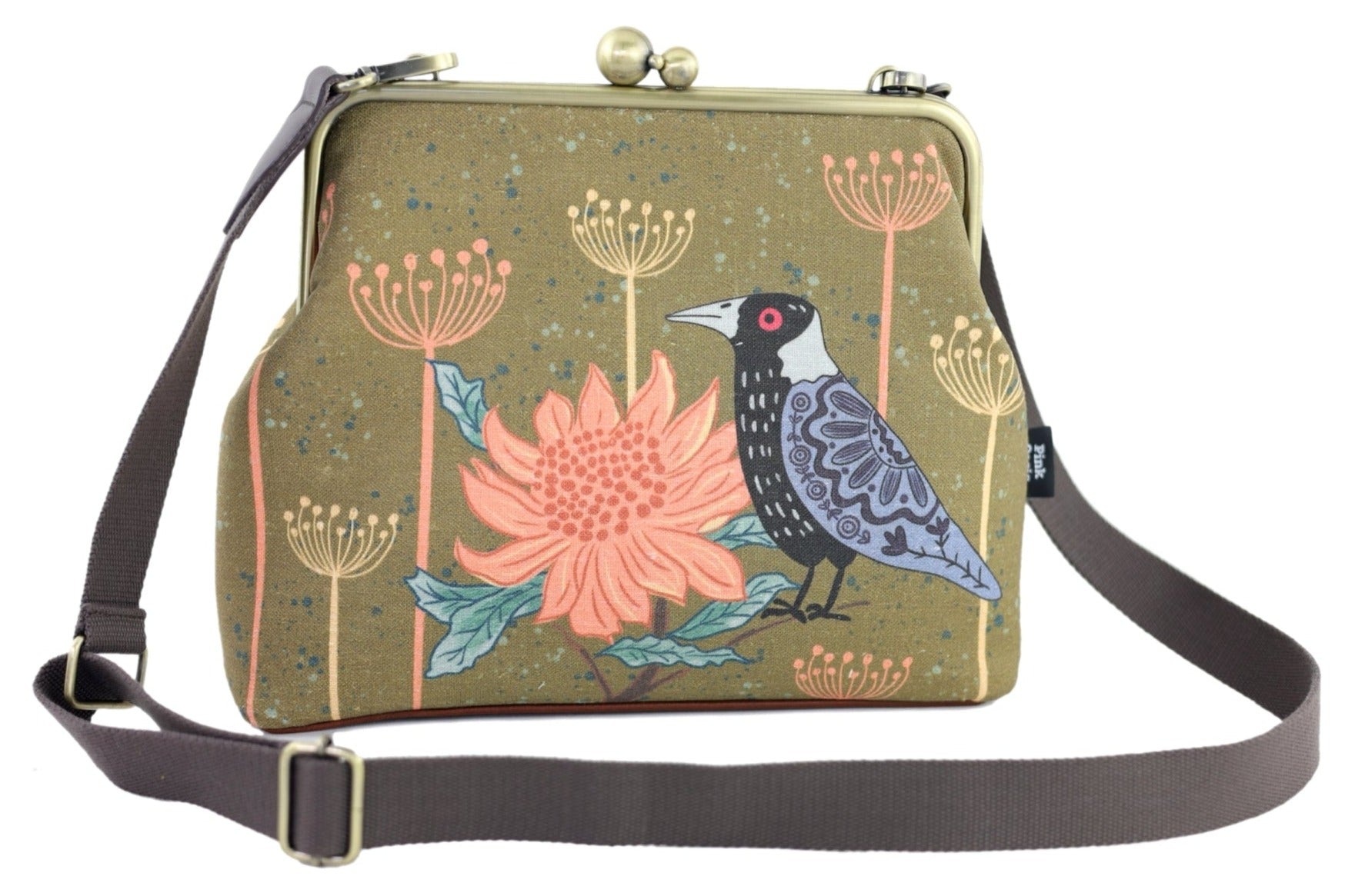 Magpie & Waratah Brown Crossbody Bag with Webbing Strap | PINK OASIS