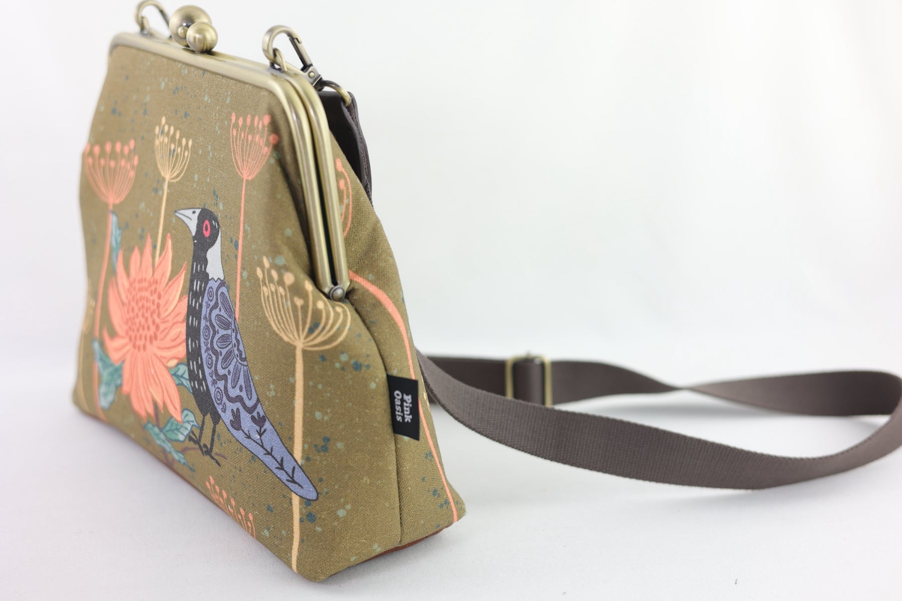 Magpie & Waratah Brown Crossbody Bag with Webbing Strap | PINK OASIS
