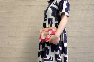 Oriental Flowers Red Small Wooden Frame Clutch Bag | PINK OASIS