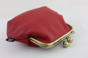 Women's Red Genuine Leather Clutch Bag with Strap | PINK OASIS