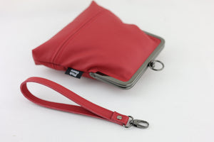 Red Genuine Leather Wristlet Bag | PINK OASIS