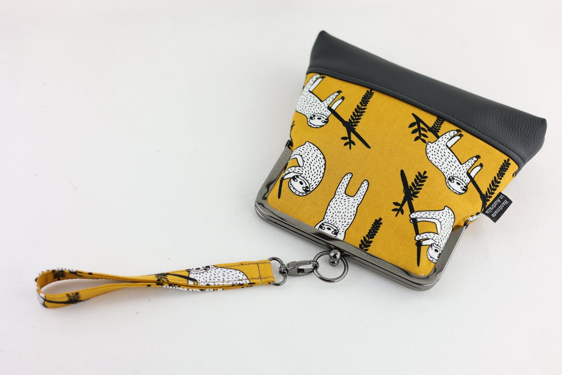 Mustard Cute Sloth Wristlet Bag | PINK OASIS
