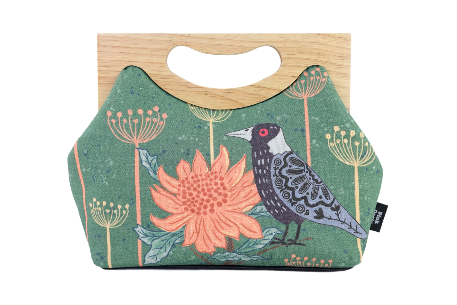 Magpie & Waratah Floral Medium Size Wood Frame Bag | PINK OASIS