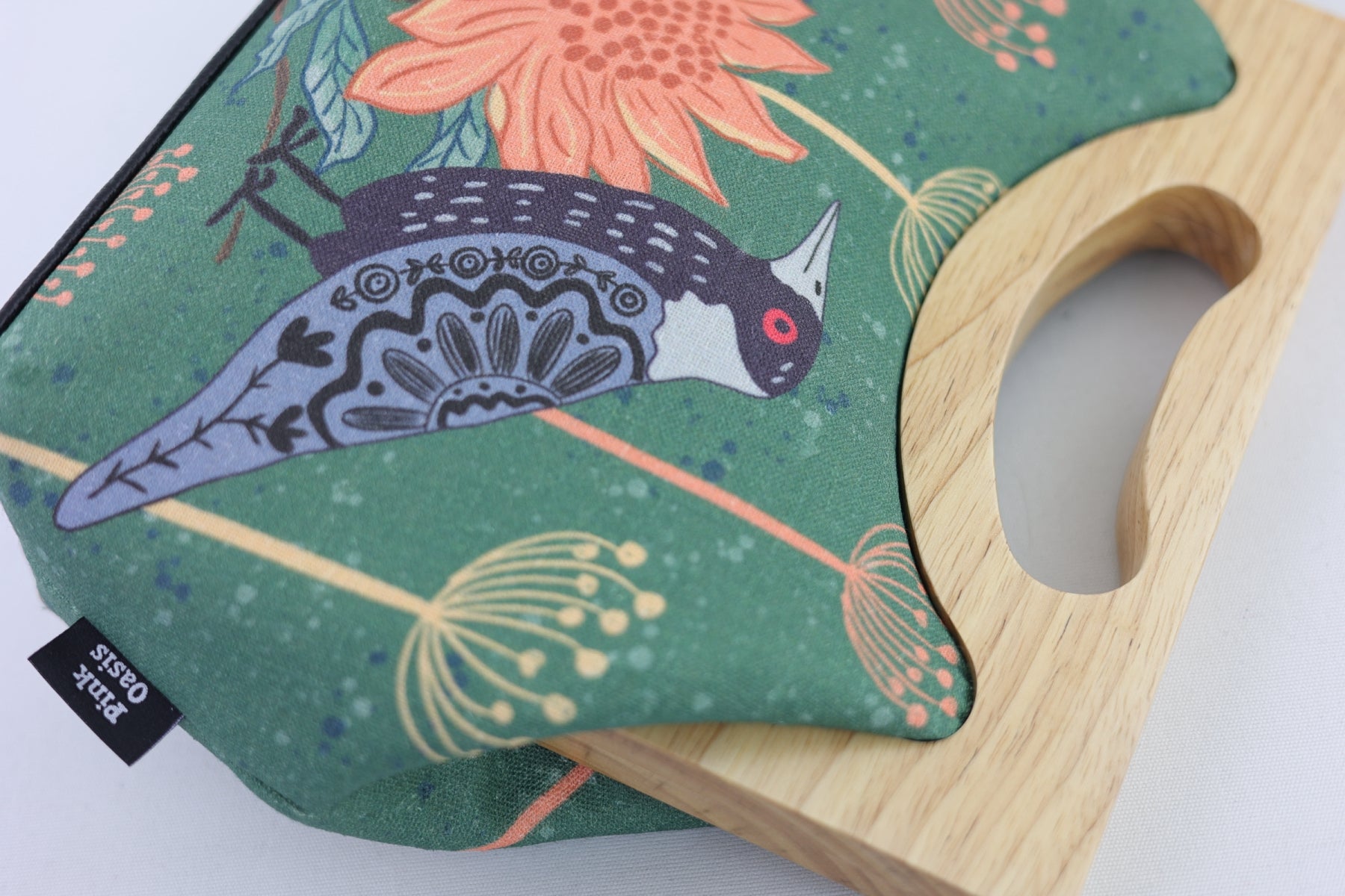 Magpie & Waratah Floral Medium Size Wood Frame Bag | PINK OASIS