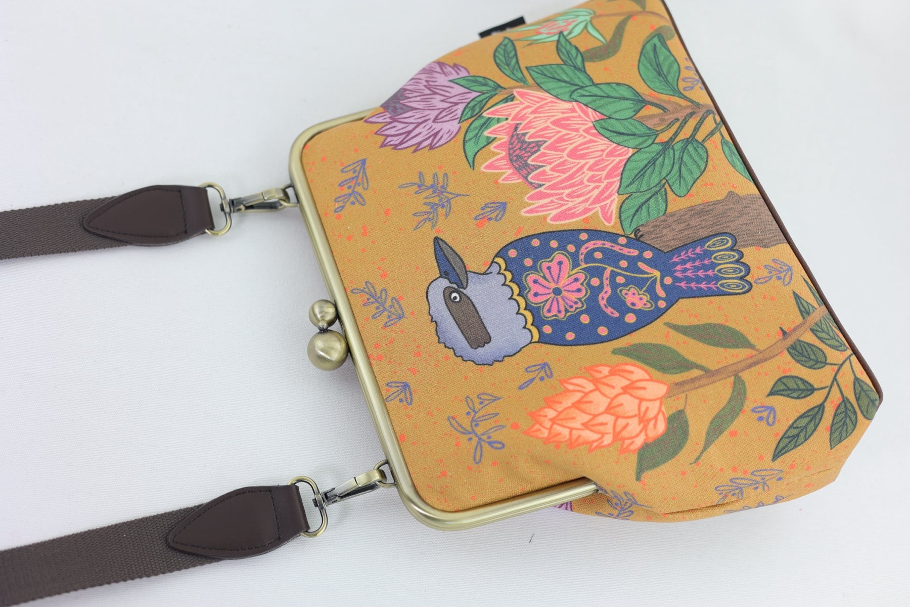 Kookaburra and Proteas Crossbody Bag with Webbing Strap | PINK OASIS