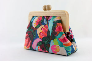 Protea & Bush Flowers Wooden Frame Bag with Leather Strap | PINK OASIS