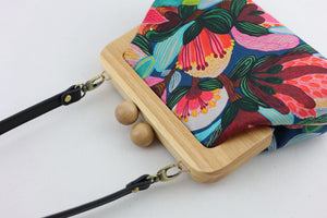 Protea & Bush Flowers Wooden Frame Bag with Leather Strap | PINK OASIS