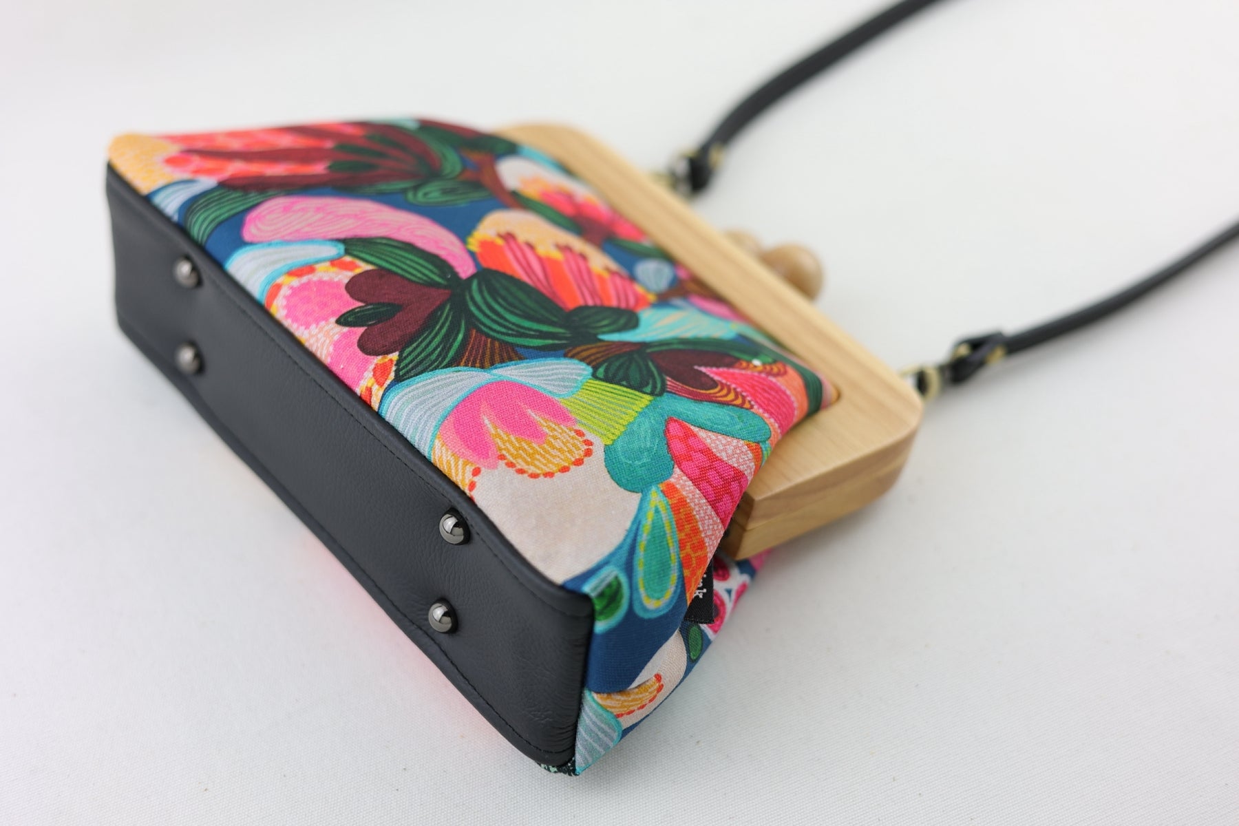 Protea & Bush Flowers Wooden Frame Bag with Leather Strap | PINK OASIS
