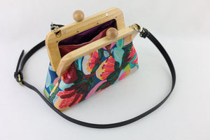 Protea & Bush Flowers Wooden Frame Bag with Leather Strap | PINK OASIS