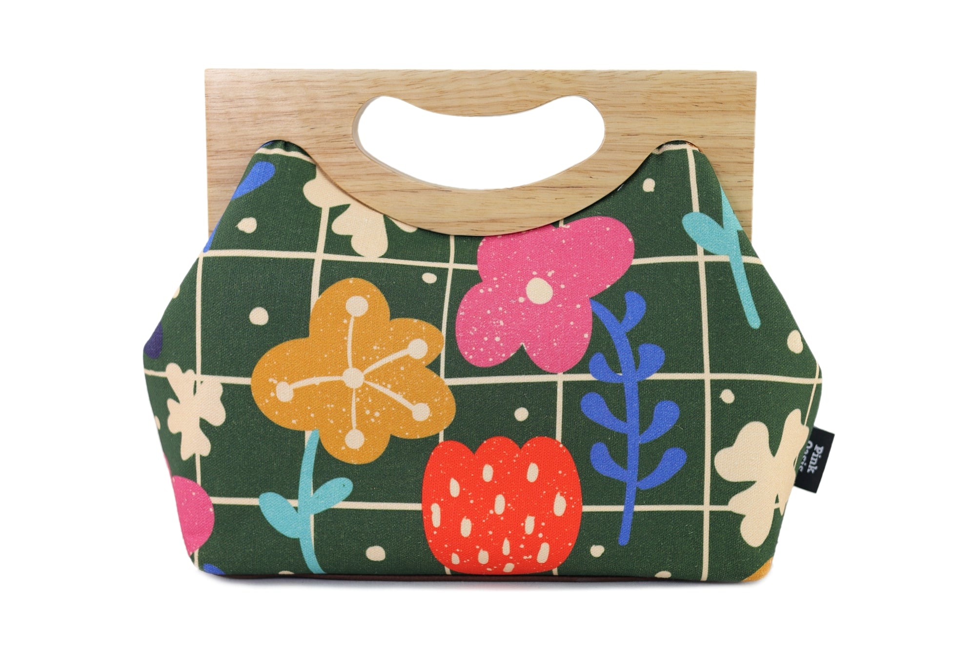 Spring Lawn Floral Medium Size Wood Frame Bag | PINK OASIS