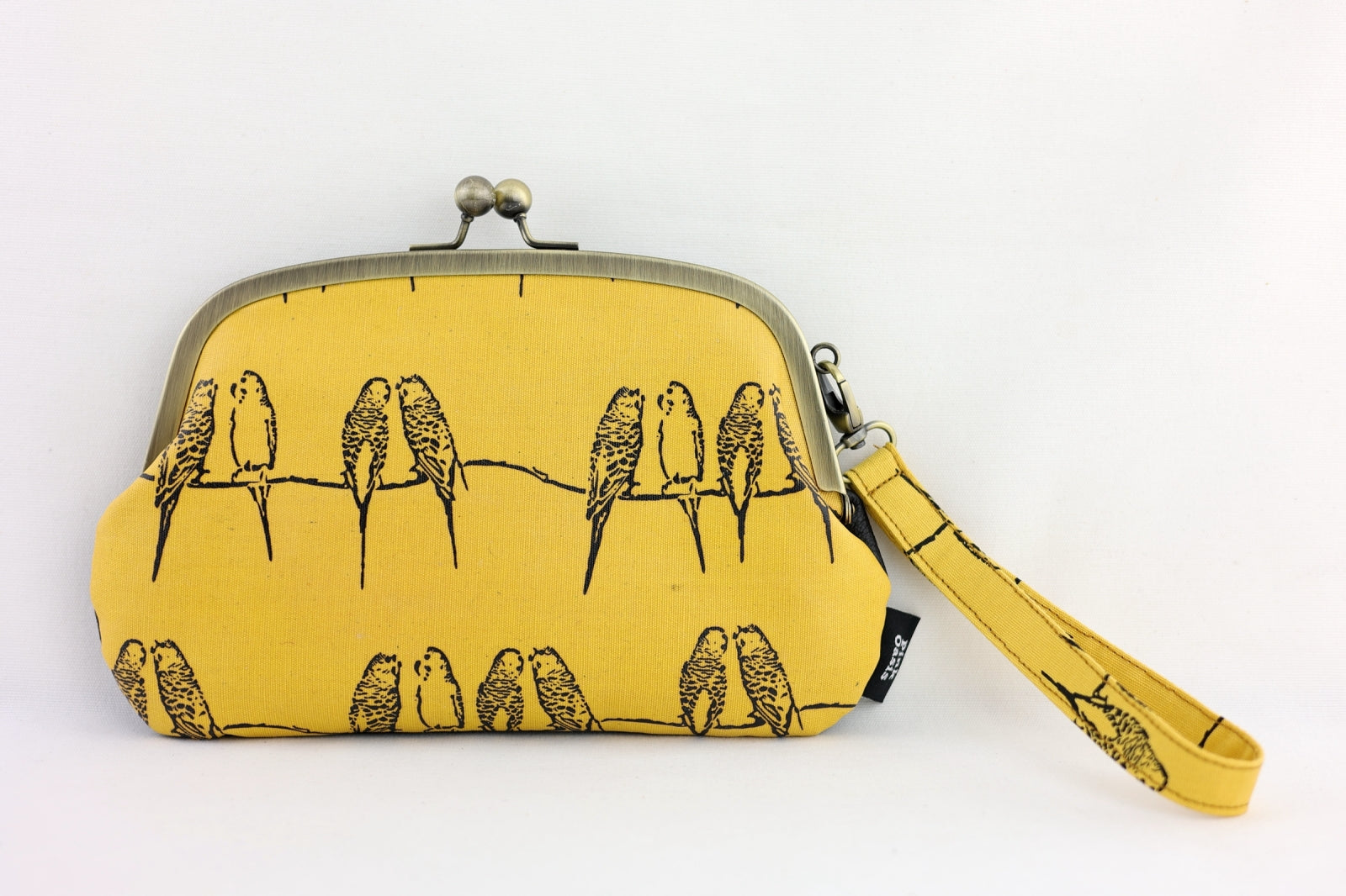 Yellow Budgies Wristlet Wallet with 2 Kisslock Clasps | PINK OASIS
