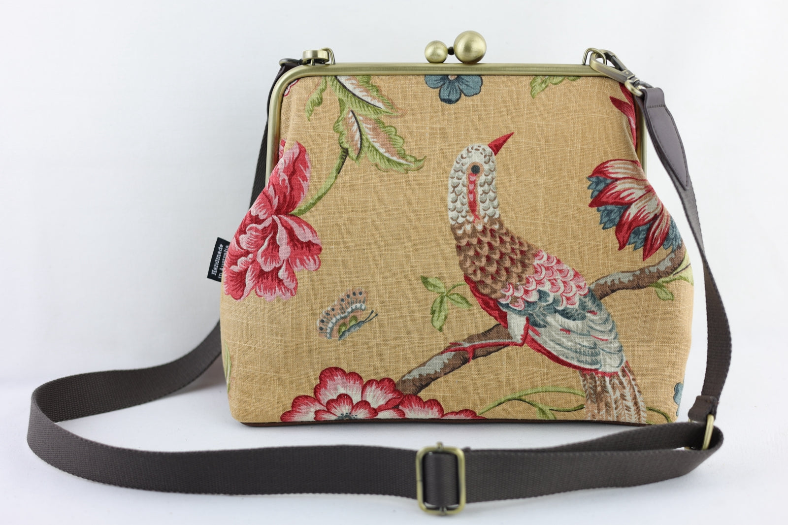 Handmade Crossbody Bag Rustic Flower & Bird | PINK OASIS