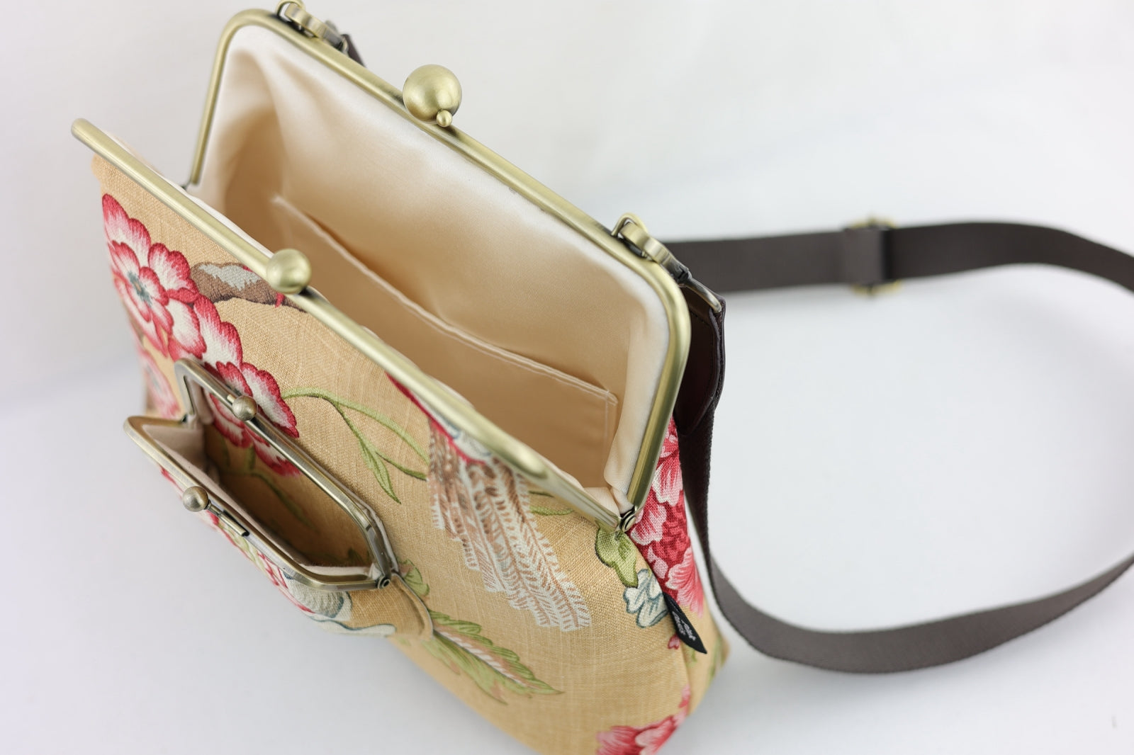 Handmade Crossbody Bag Rustic Flower & Bird | PINK OASIS
