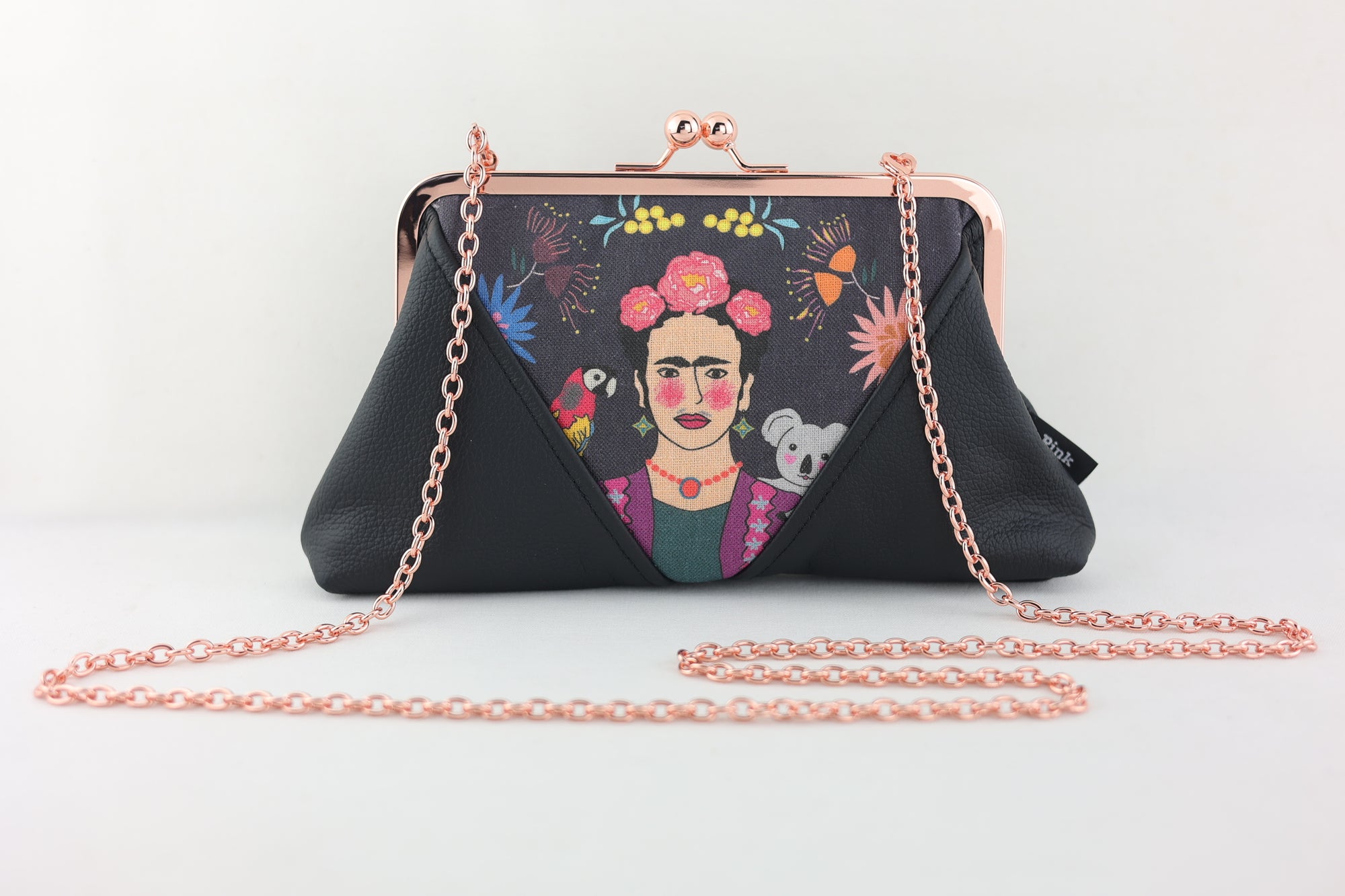 Frida Down Under Kisslock Clutch with Chain Strap | PINK OASIS