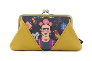 Frida Down Under Mustard Kisslock Clutch with Chain Strap | PINK OASIS