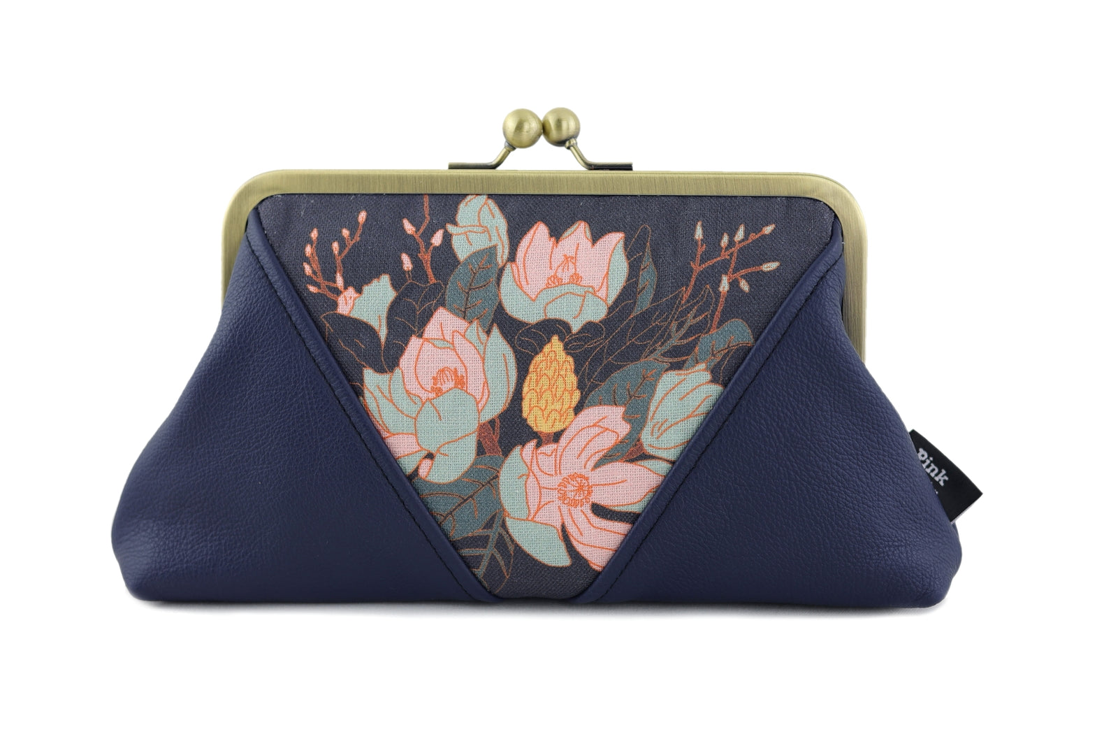 Magnolia Navy Kisslock Clutch with Chain Strap | PINK OASIS