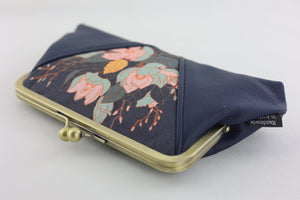 Magnolia Navy Kisslock Clutch with Chain Strap | PINK OASIS