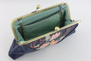 Magnolia Navy Kisslock Clutch with Chain Strap | PINK OASIS