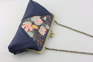 Magnolia Navy Kisslock Clutch with Chain Strap | PINK OASIS