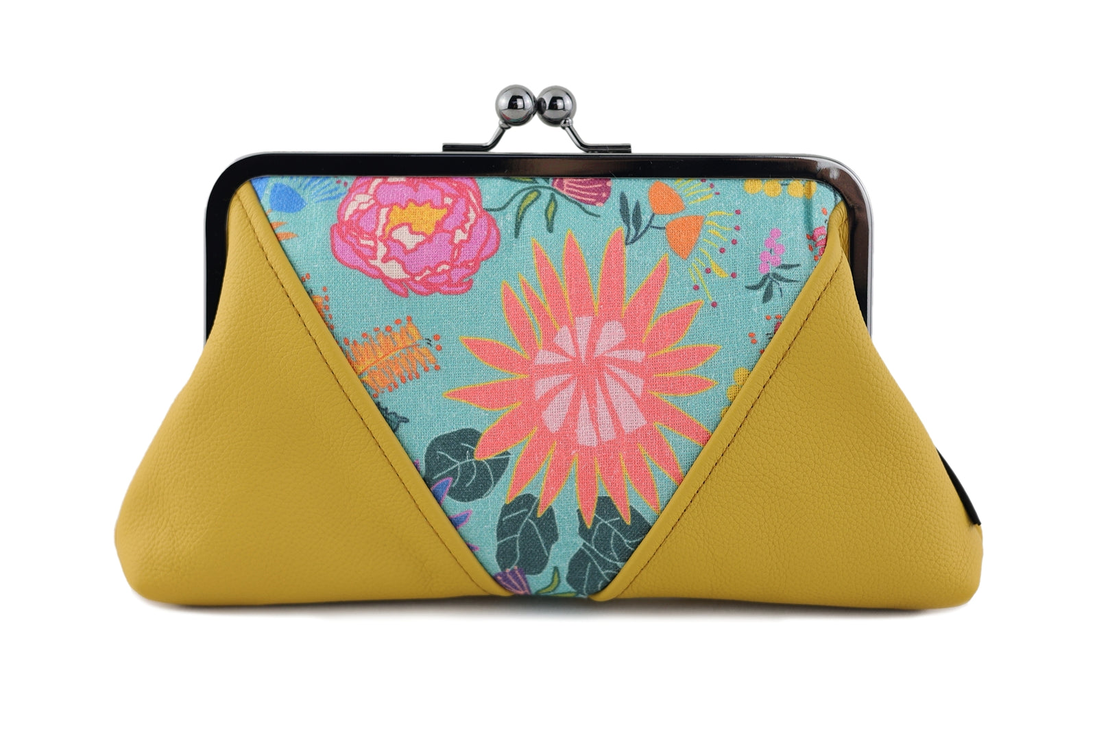 Bright & Bold Flowers Kisslock Clutch with Chain Strap | PINK OASIS