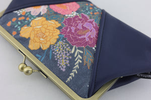 Peonies Garden Kisslock Clutch with Chain Strap | PINK OASIS