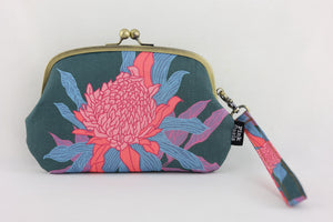Torch Ginger Flower Emerald Wristlet Wallet (with Double Kisslock Clasps)