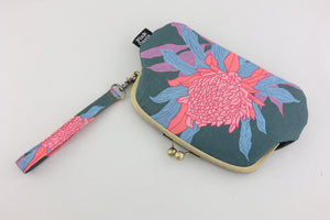Torch Ginger Flower Emerald Wristlet Wallet (with Double Kisslock Clasps)