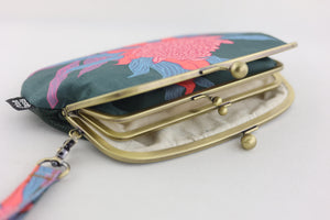 Torch Ginger Flower Emerald Wristlet Wallet (with Double Kisslock Clasps)