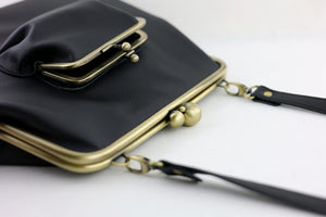 Handmade Ebony Black Leather Crossbody Bag | PINK OASIS