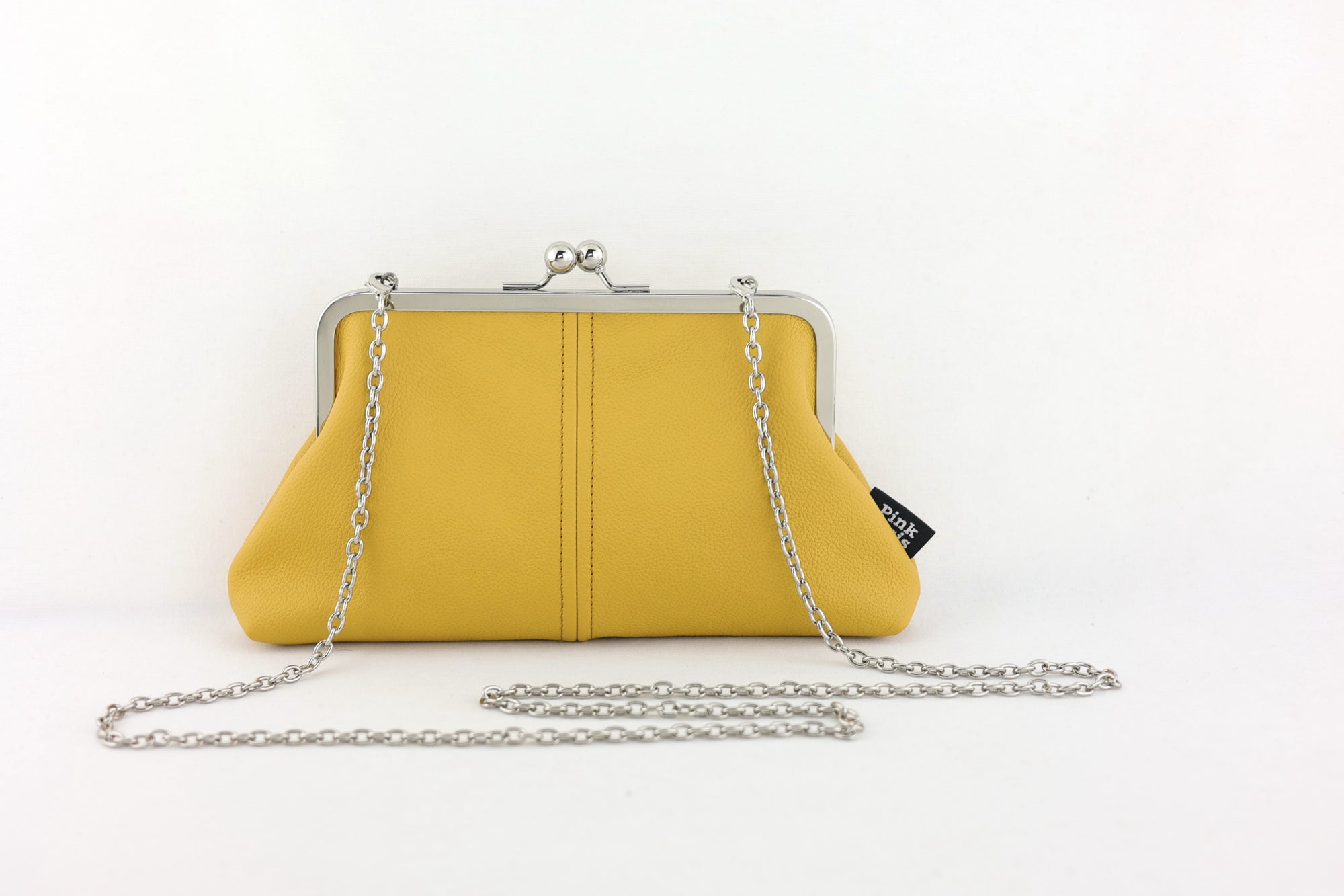 Yellow Mustard Leather Kisslock Clutch | PINKOASIS