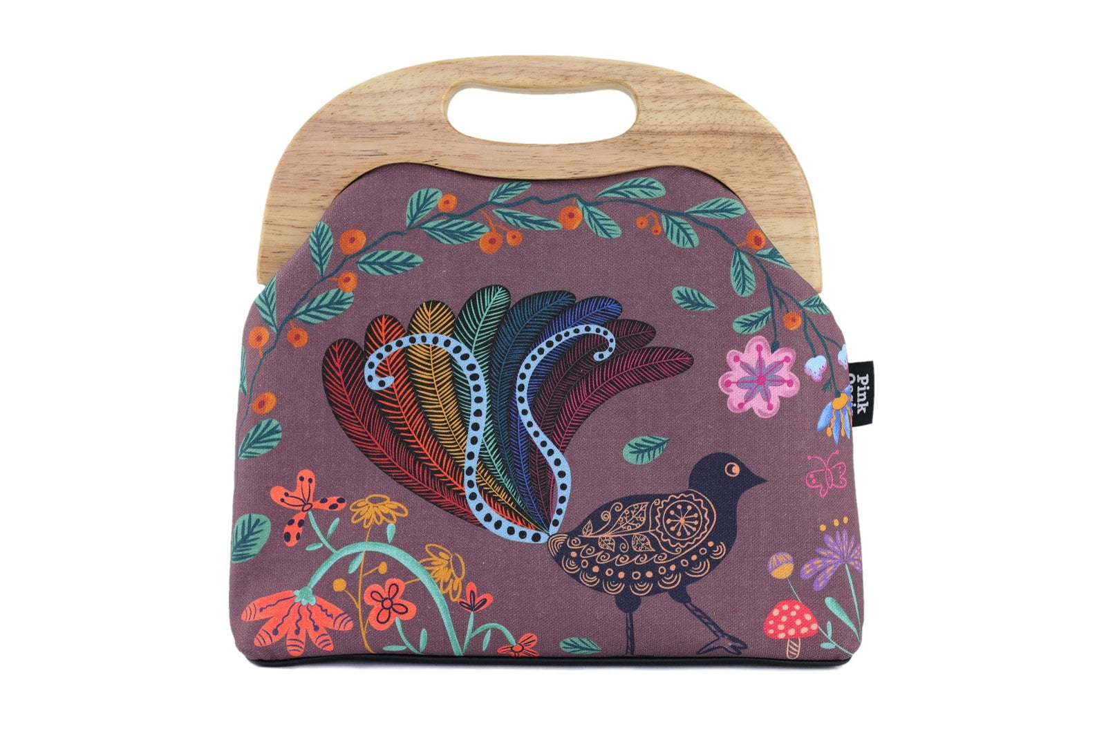 Lyre Bird Large Wood Frame Bag | PINK OASIS