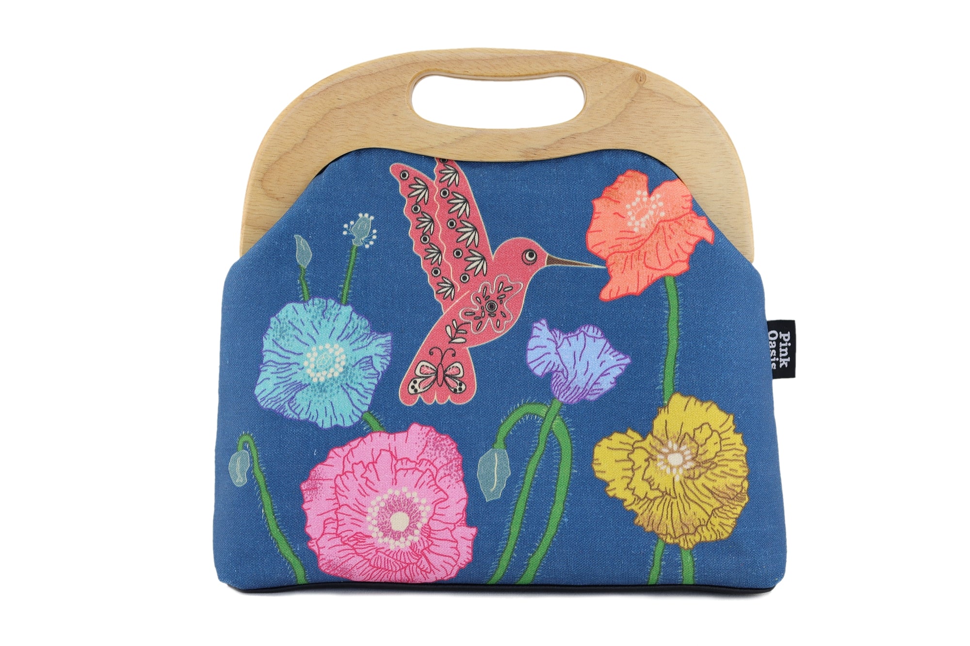 Poppies and Hummingbird Large Wood Frame Bag | PINK OASIS