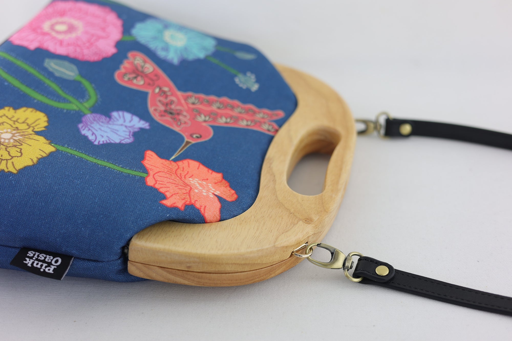 Poppies and Hummingbird Large Wood Frame Bag | PINK OASIS